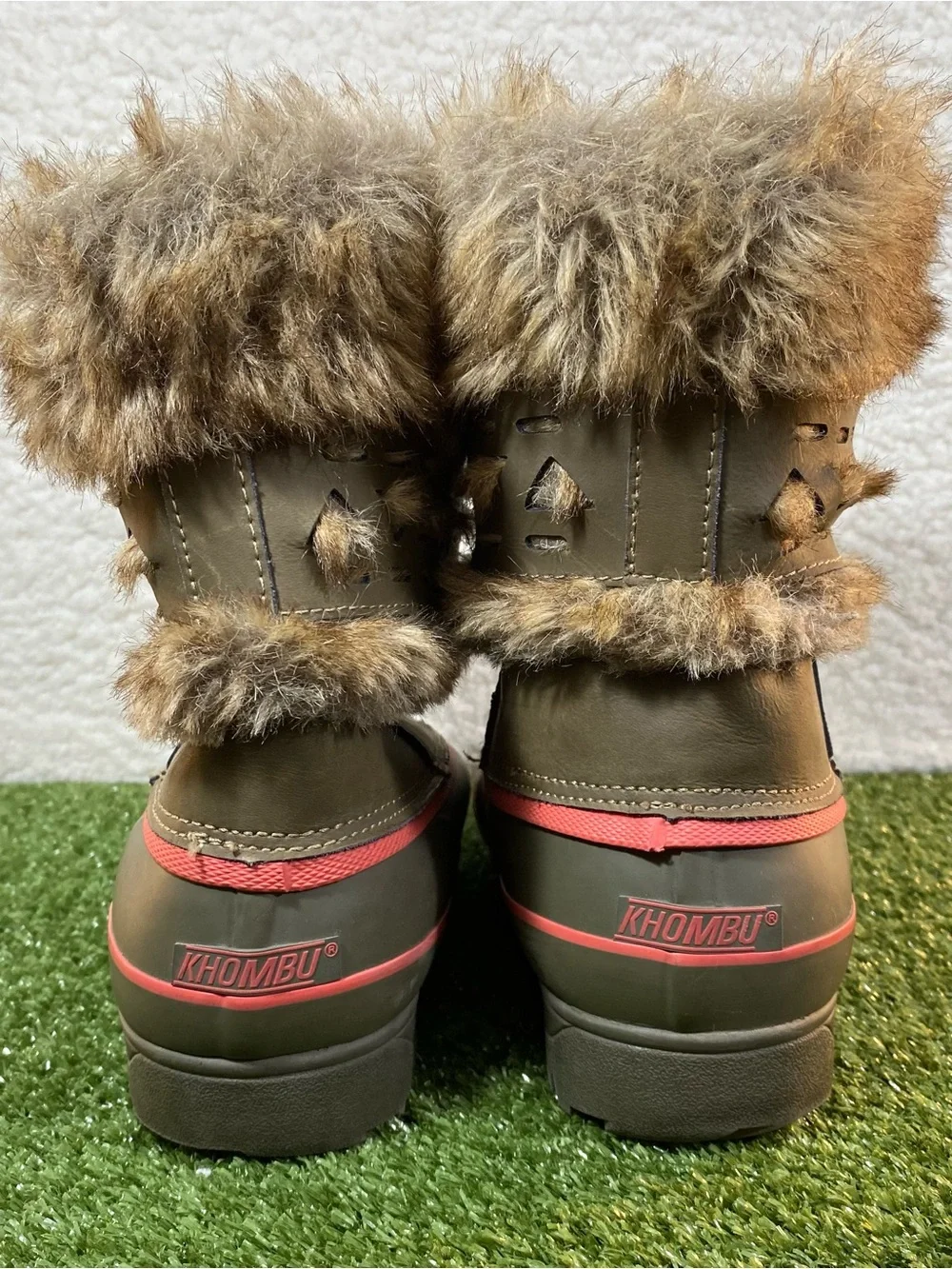 Khombu Nola Duck Boots Women's SZ 9 Olive Green Rubber Faux Fur Rain Snow Ankle